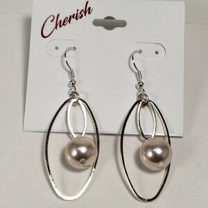 Women's Stylish Polished Silver tone Hoop, bead Design 2.5" drop dangle Earrings